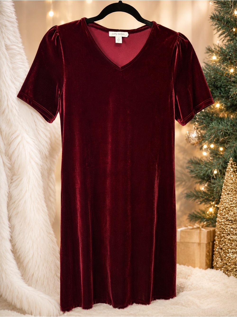 uniform Velvet V-Neck Maxi Dress in Deep Burgundy